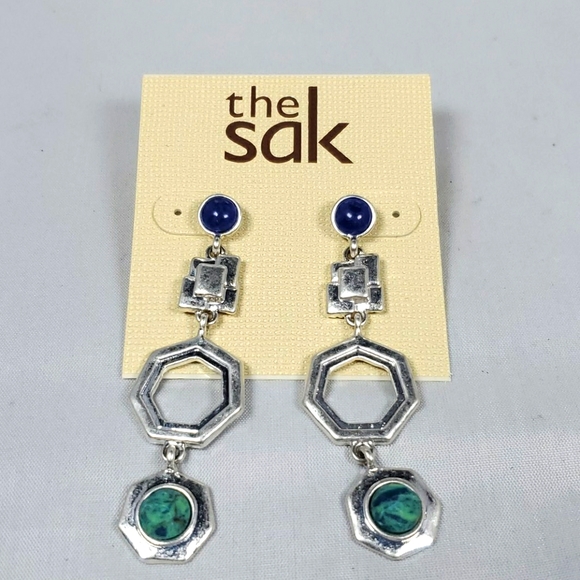 The Sak Stone & Metal Linear Post Back Earrings , Silver/Multi - Picture 4 of 4